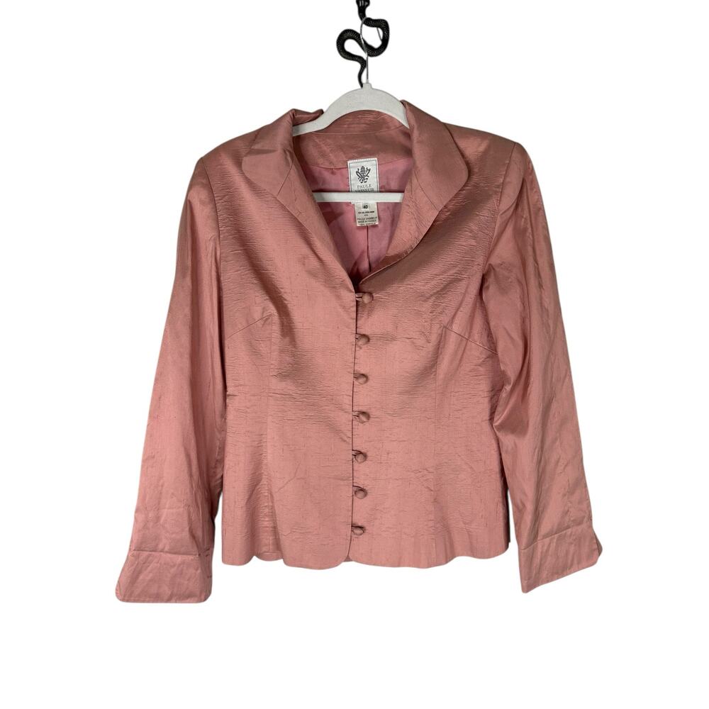Paule Vasseur 100% Silk Blazer Jacket Minimalist Chic Vintage Dusty Rose Size 8